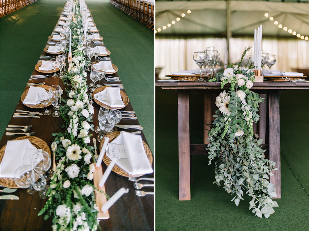 Centro de mesa para decoração de casamento: carreira de flores