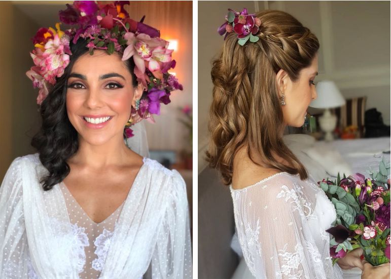 Penteados de noiva com flores | Vickie Jr. Beleza e Studio 55 Beauté